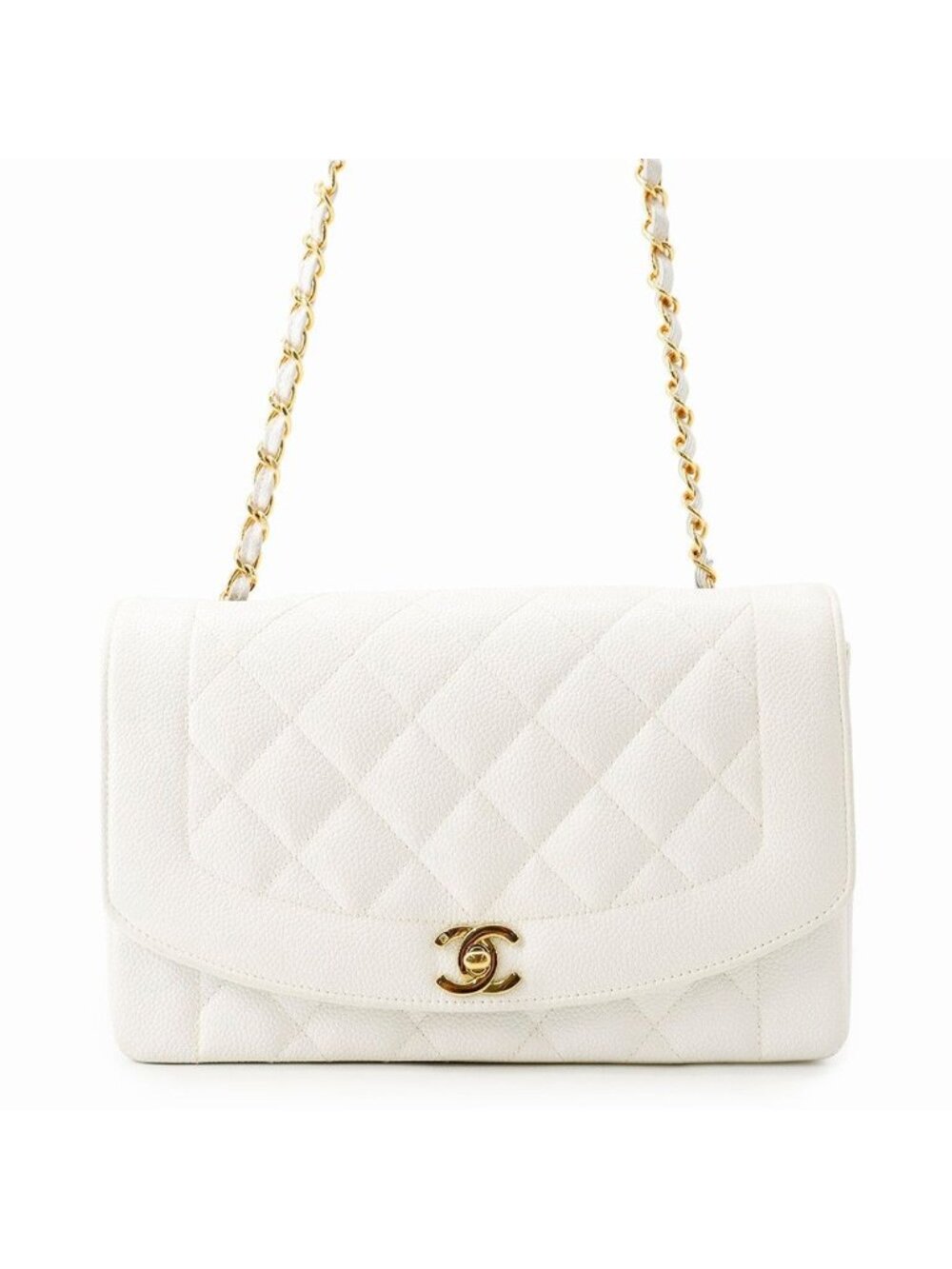 Chanel Chain Shoulder Bag Quilted 25 CC Logo Single Flap White